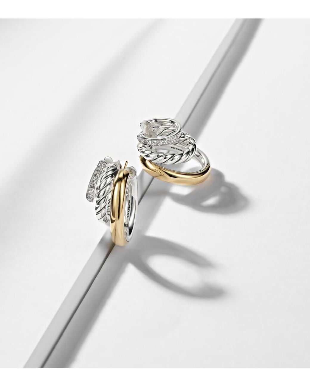 David Yurman White Dy Mercer 18Kt And Sterling Hoop Earrings With Diamonds