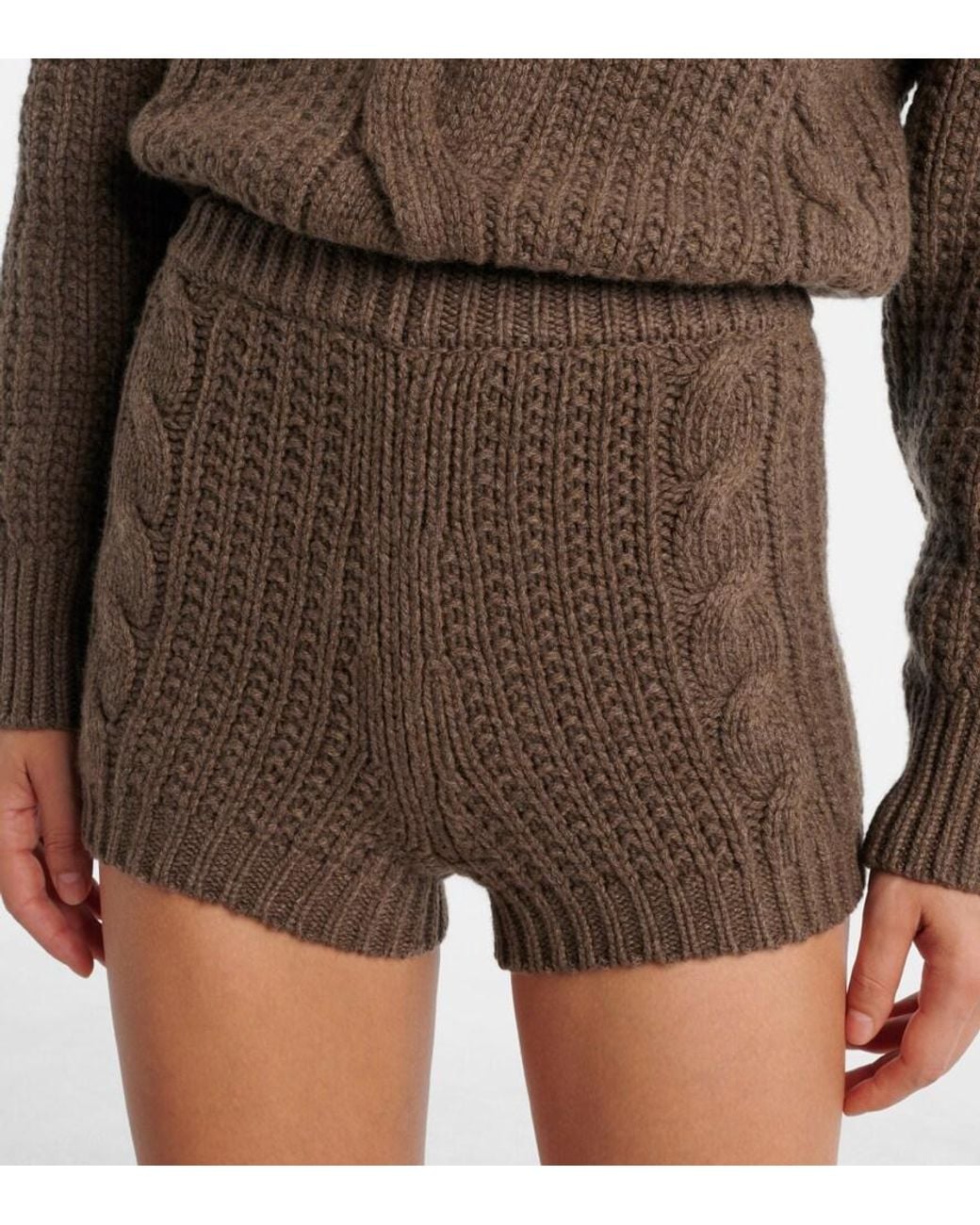 Magda Butrym Brown Cable-Knit Cashmere Shorts