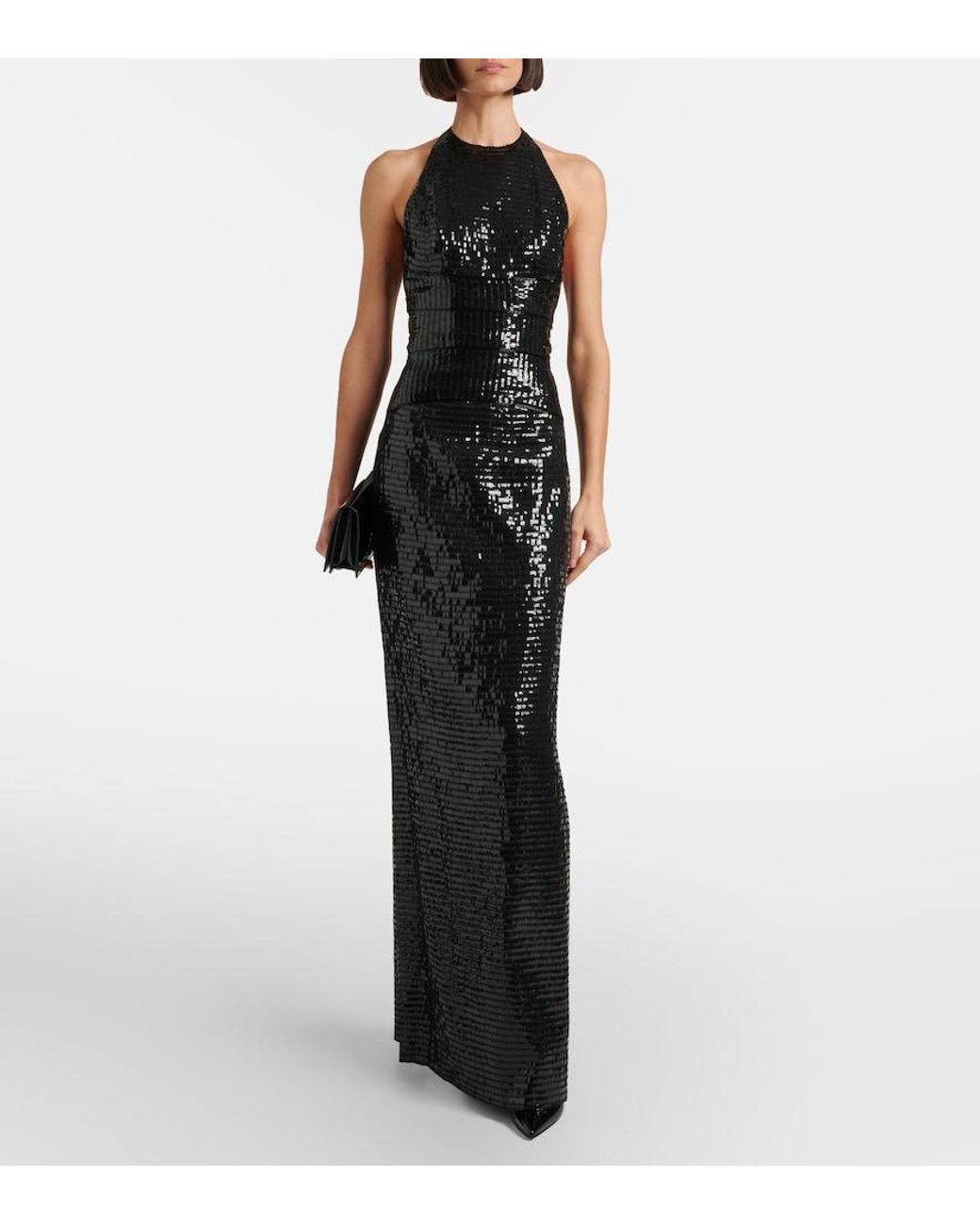 Roberto Cavalli Black Sequined Halterneck Silk Gown