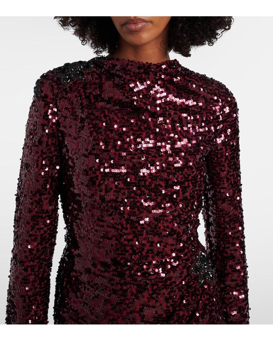 Erdem Purple Draped Sequined Gown