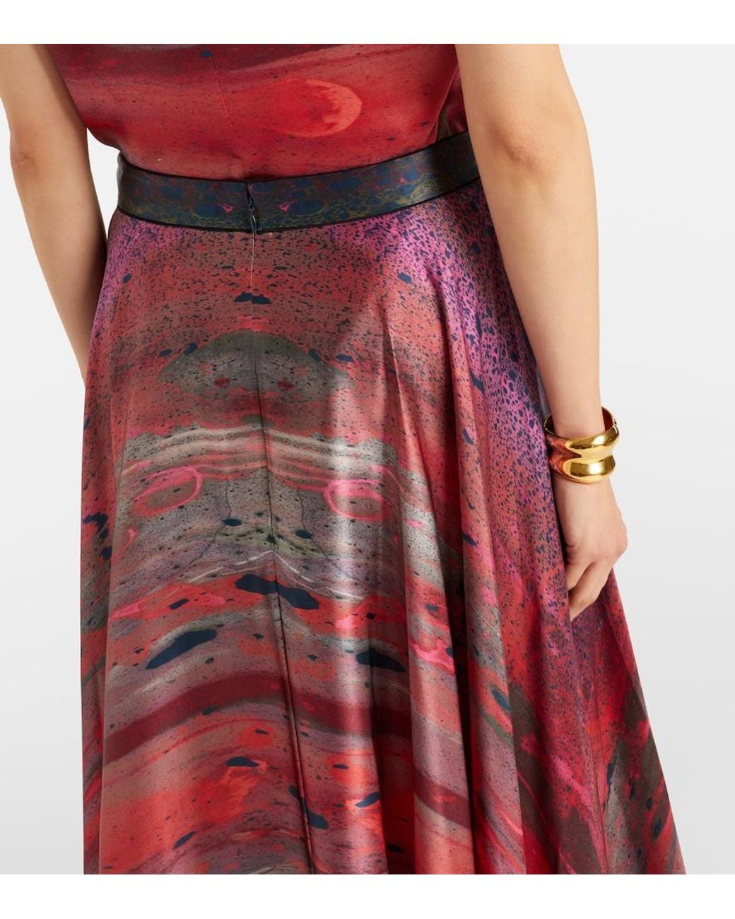 Roksanda Red Printed Silk Satin Maxi Skirt