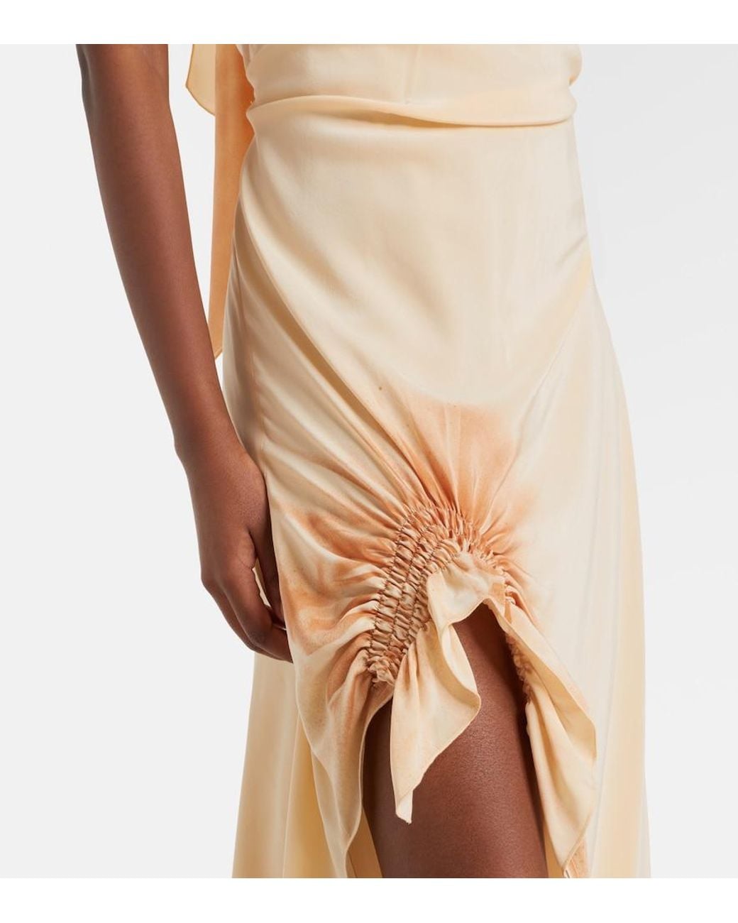 Victoria Beckham Natural Asymmetric Smocked Silk Cocktail Dress
