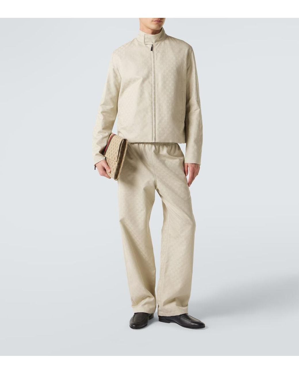 Gucci Natural Gg Cotton Canvas Straight Pants for men