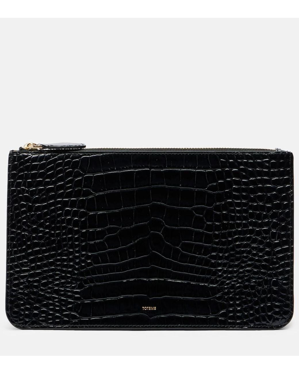 Totême Black Threefold Croc-Effect Leather Clutch