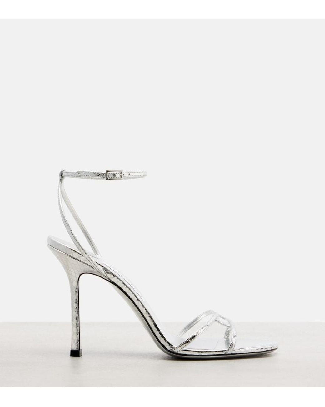 Jimmy Choo White Leo 100 Snake-Effect Leather Sandals