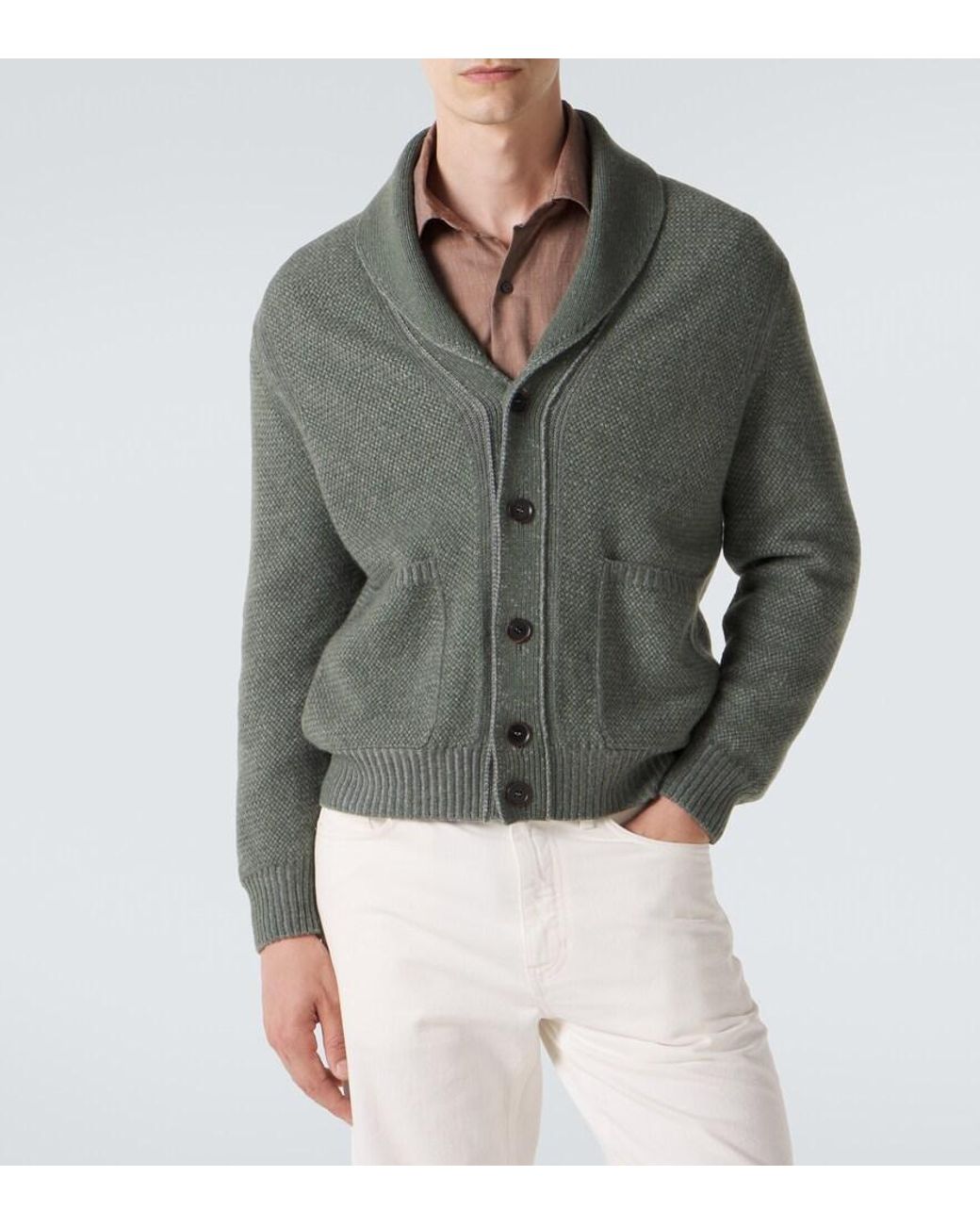 Zegna Green Waffle-Knit Cashmere And Wool Cardigan for men