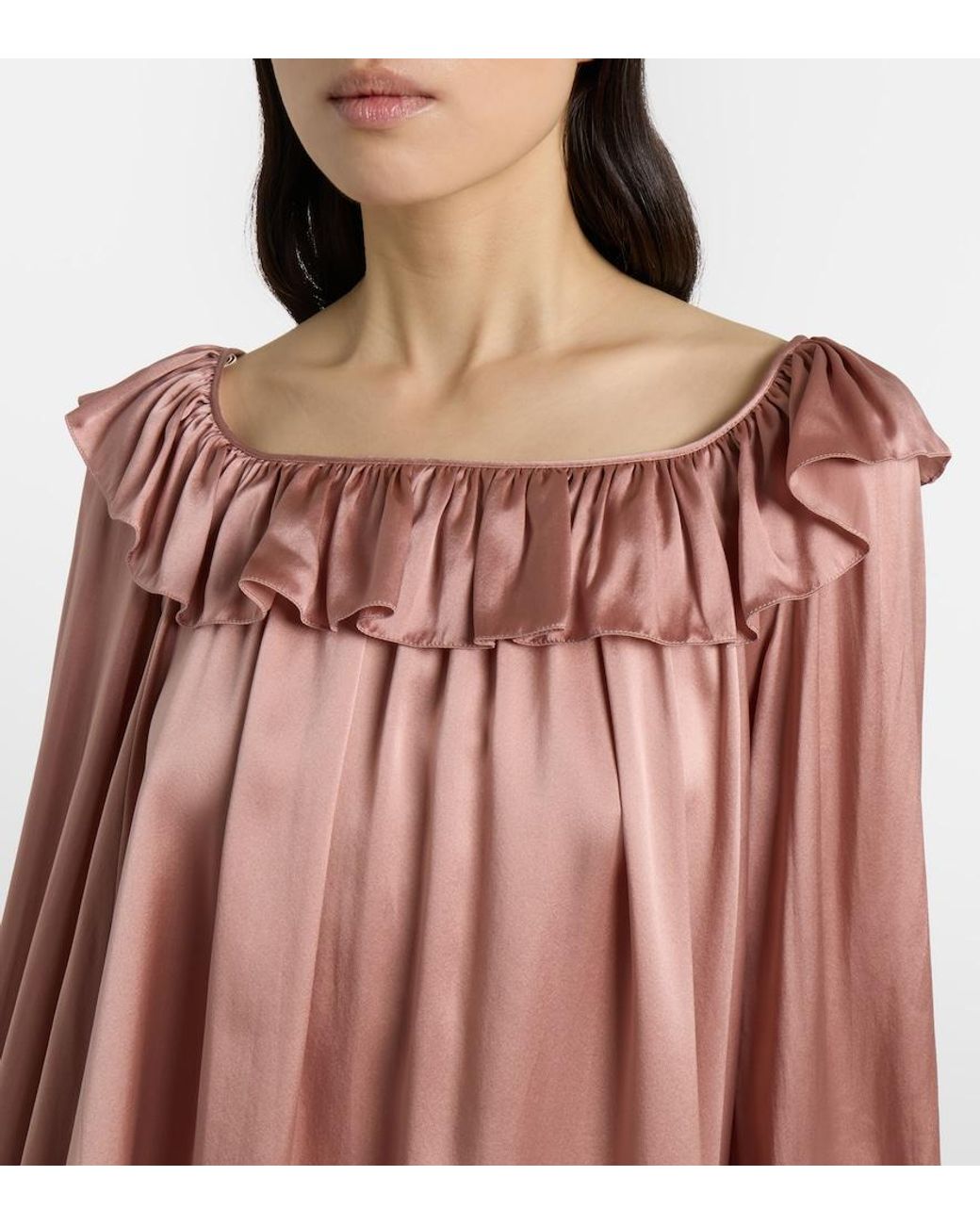 Chloé Pink Ruffled Silk Satin Minidress