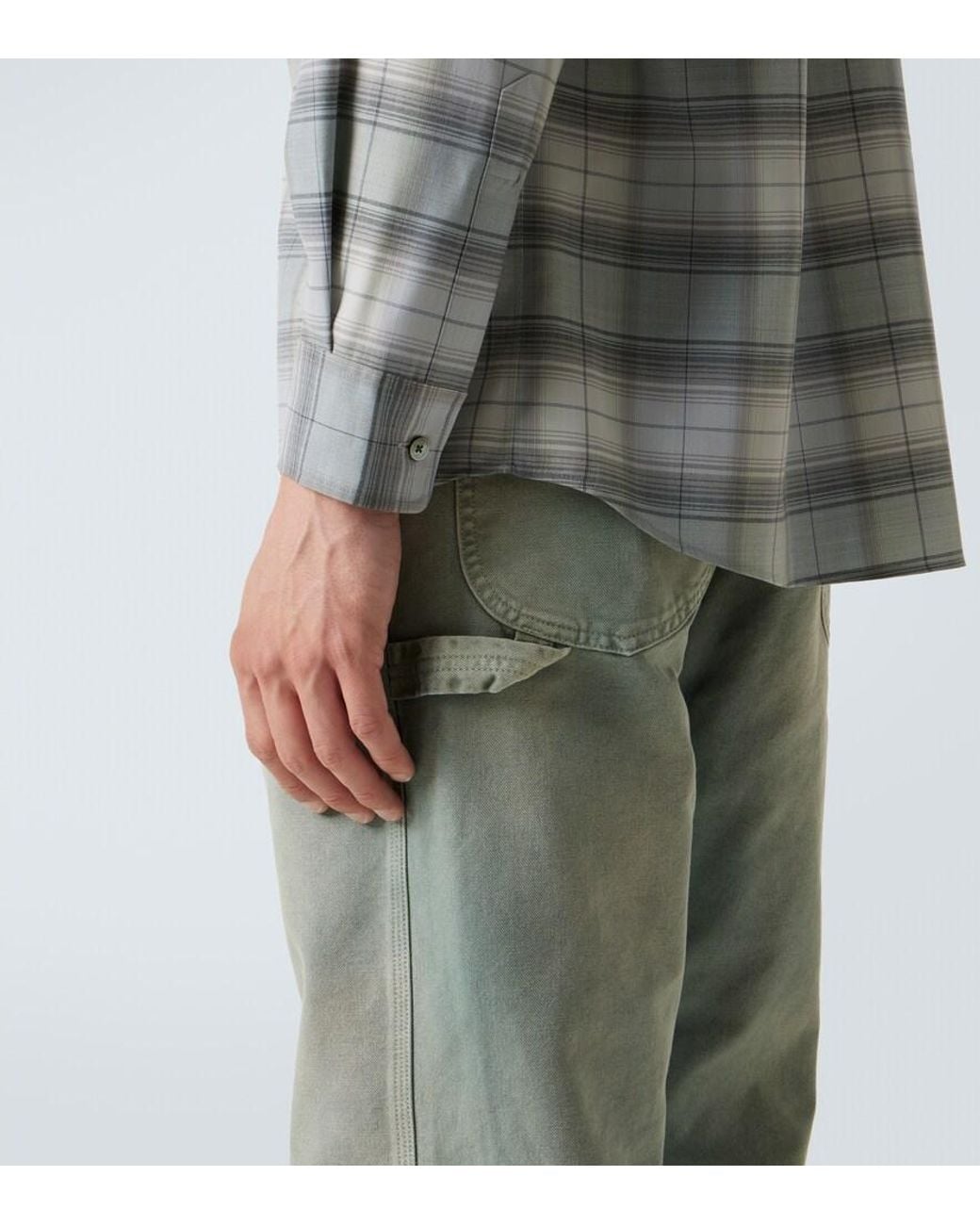 Auralee Gray Checked Wool Shirt for men
