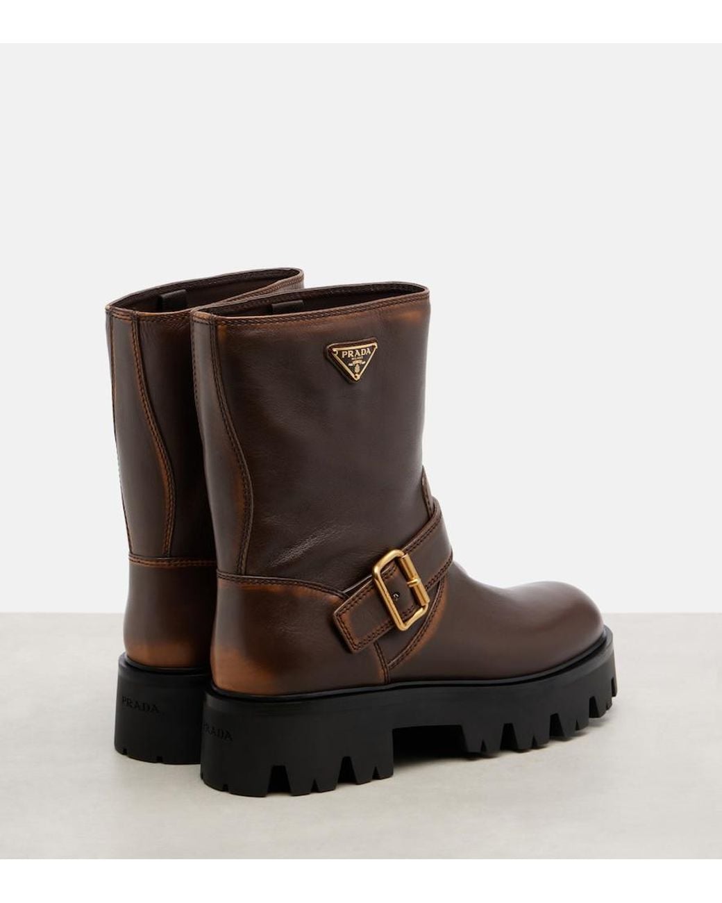 Prada Brown Bikerstiefel Aus Leder