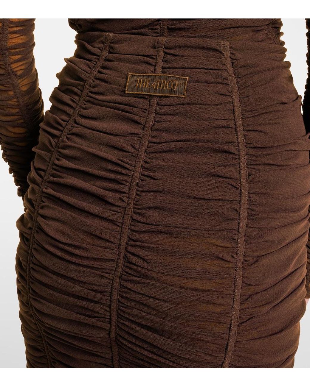 The Attico Brown Ruched High-Rise Jersey Miniskirt