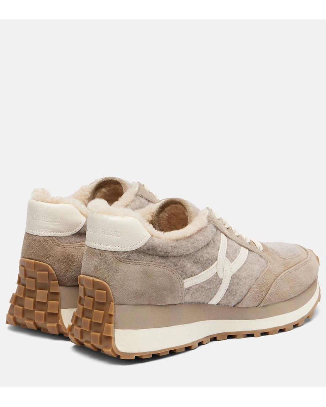 Veronica Beard Natural Valentina Suede-Trimmed Leather Sneakers