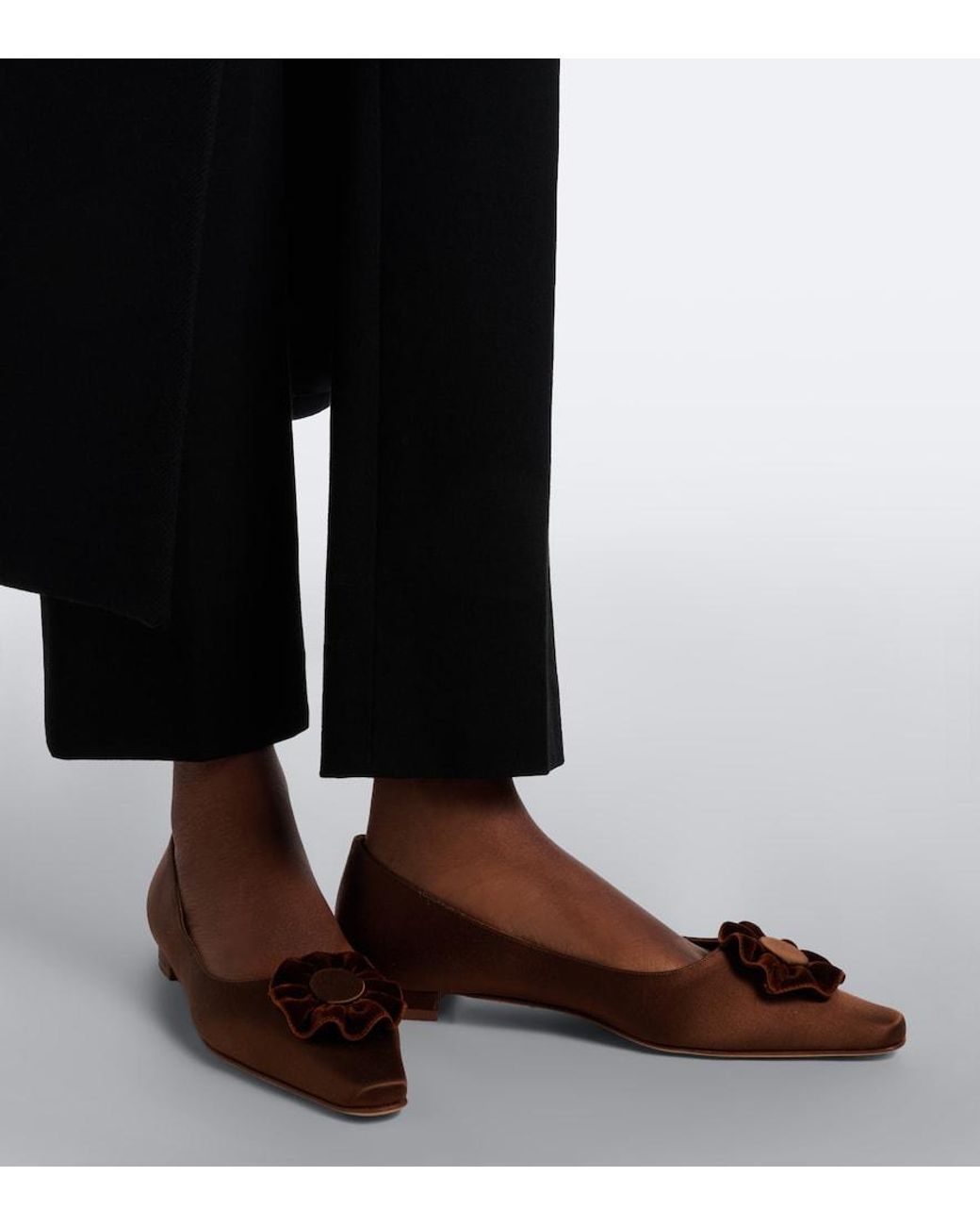 Manolo Blahnik Brown Fortanflat Satin Ballet Flats