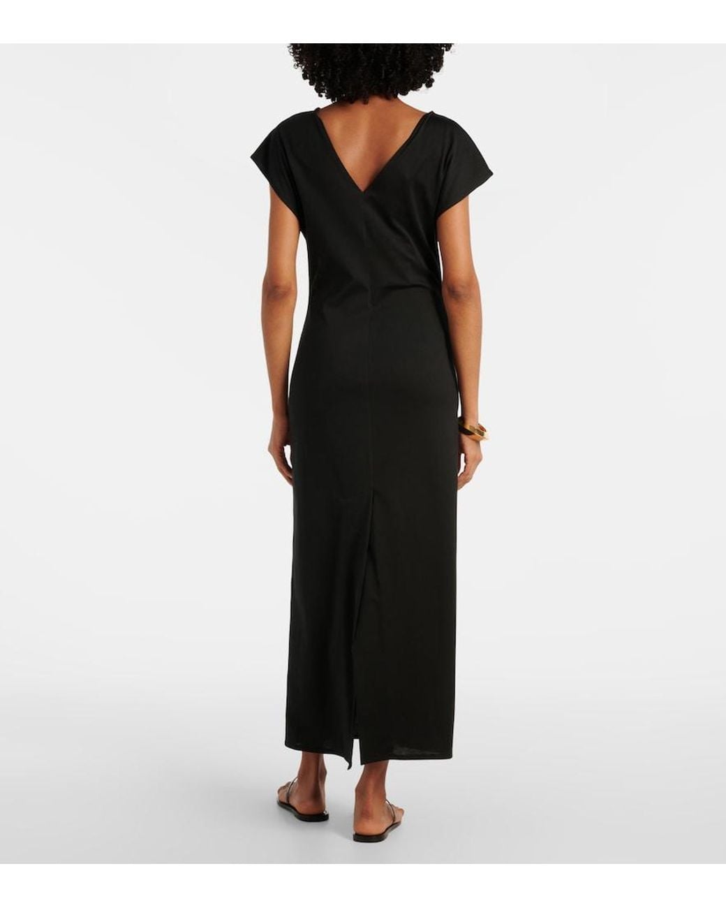 Plan C Black Asymmetric Draped Midi Dress