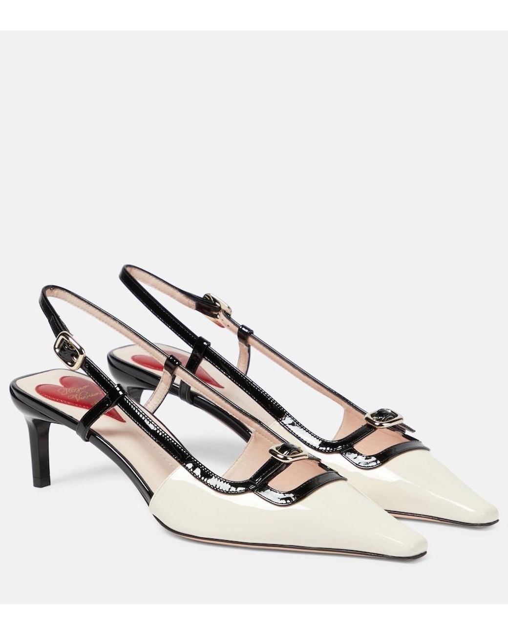Roger Vivier White Patent Leather Slingback Flats