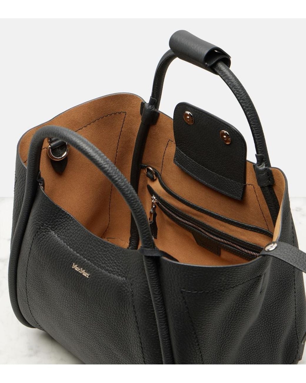 Max Mara Black Marine Leather Tote Bag