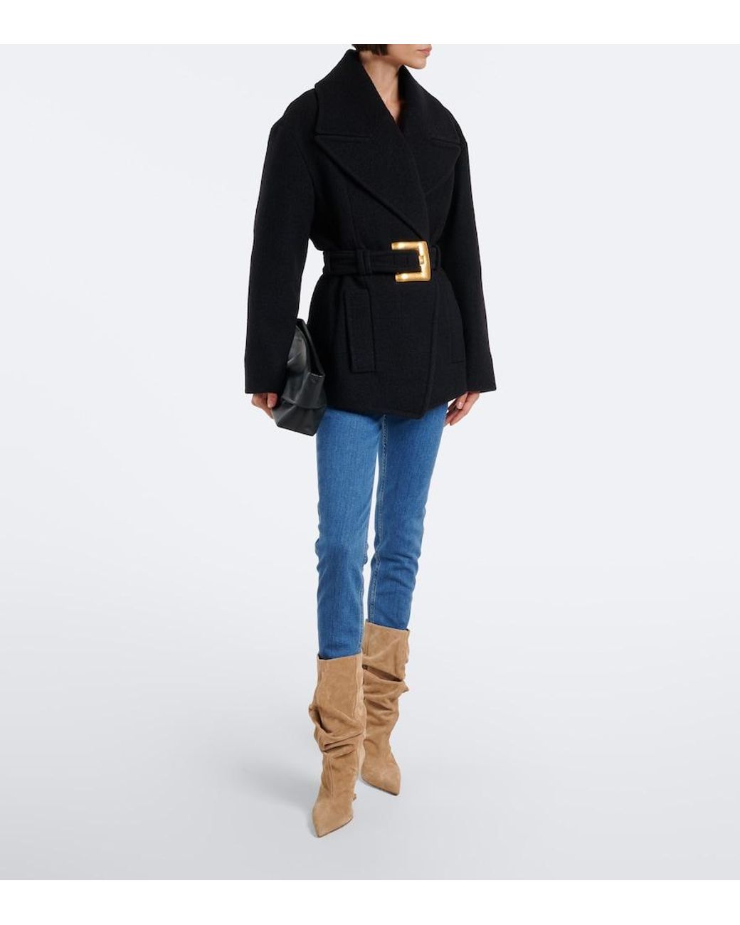 Balmain Black Double-Breasted Virgin Wool Coat