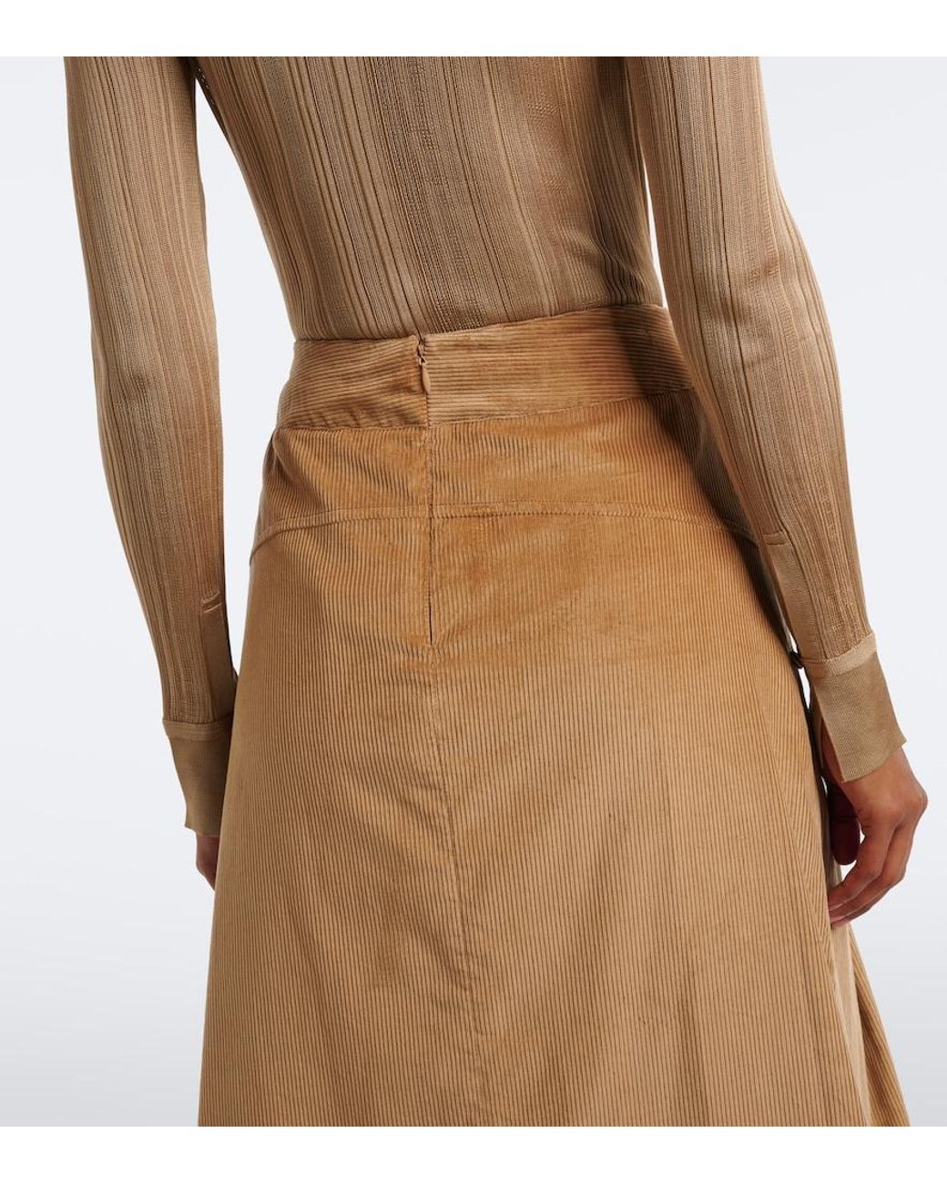 Gabriela Hearst Brown Wesley Pleated Cotton Corduroy Midi Skirt