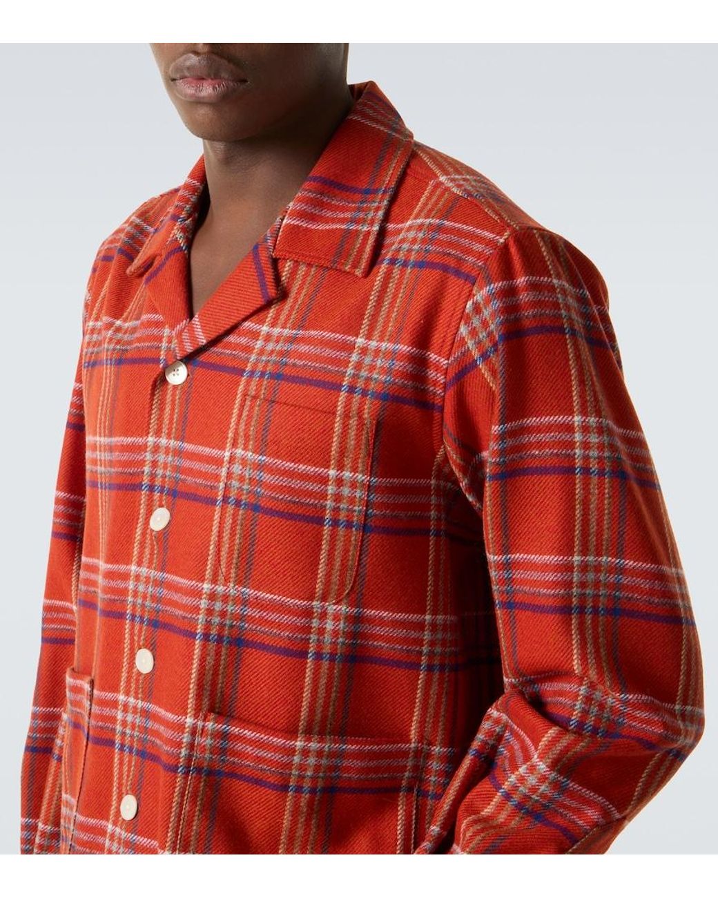 Bode Red Gable Plaid Wool Flannel Overshirt for men