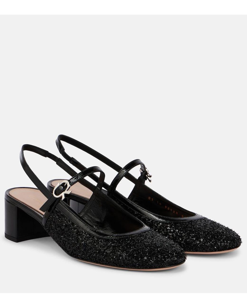 Gianvito Rossi Black Leather-Trimmed Slingback Pumps