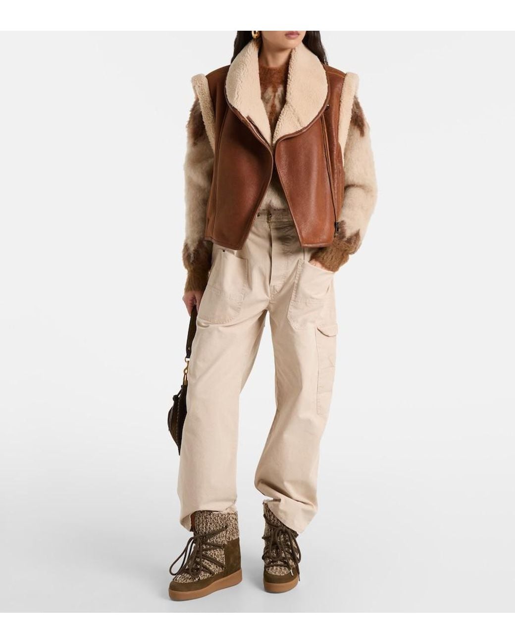 Isabel Marant Brown Alime Shearling-Trimmed Leather Vest