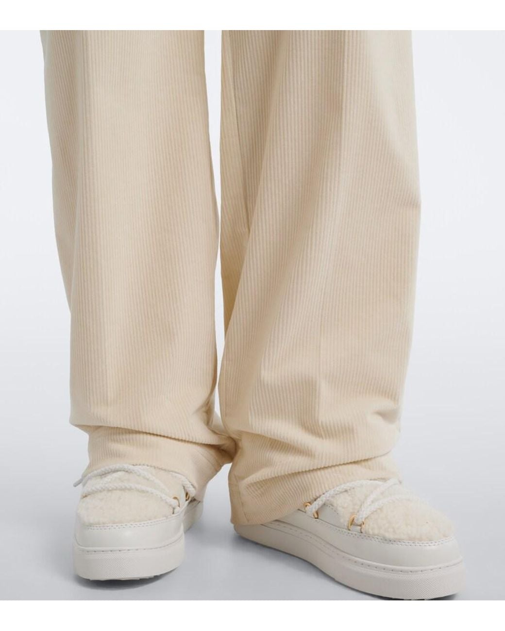 Moncler White Cotton Corduroy Wide-Leg Pants