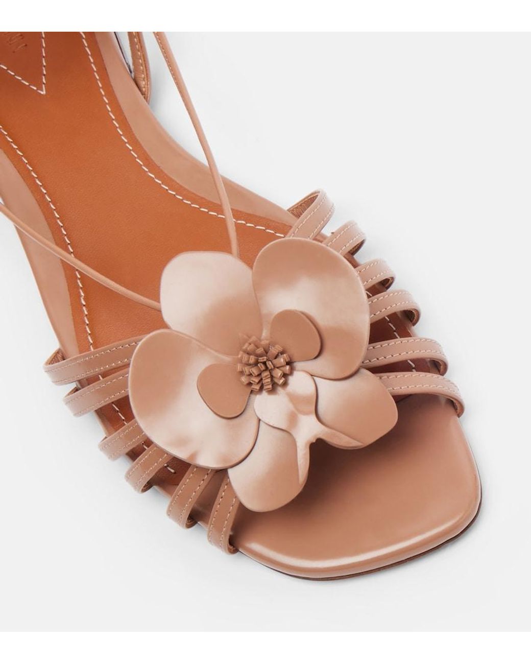 Zimmermann Pink Orchid Floral-Applique Leather Sandals