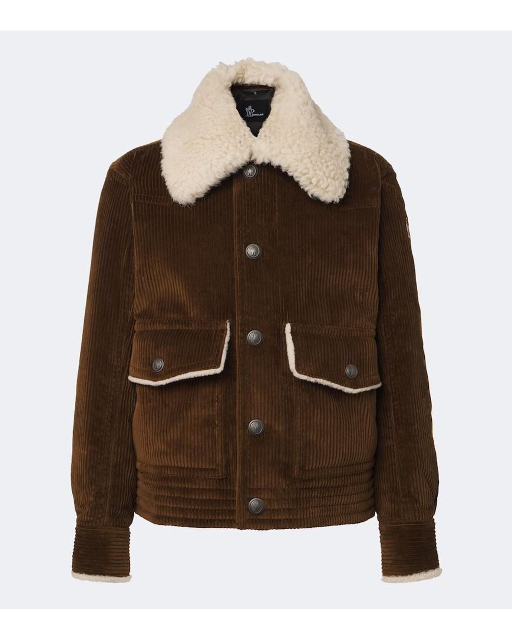 Moncler Brown Shearling-Trimmed Corduroy Down Jacket for men