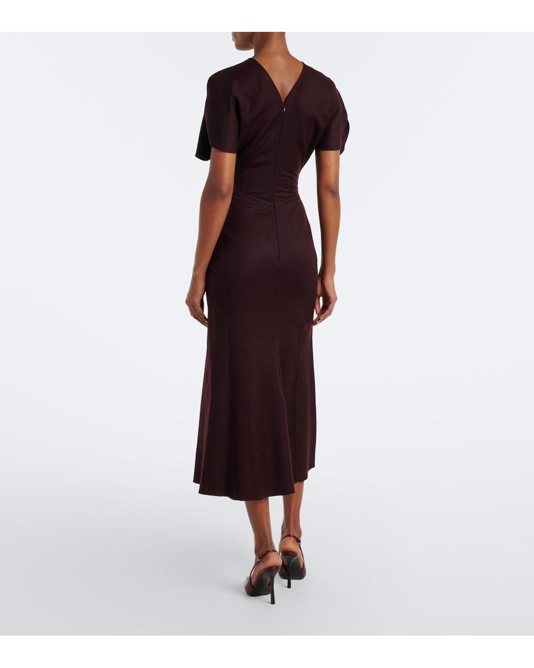 Victoria Beckham Purple Bela Gathered Virgin Wool Midi Dress
