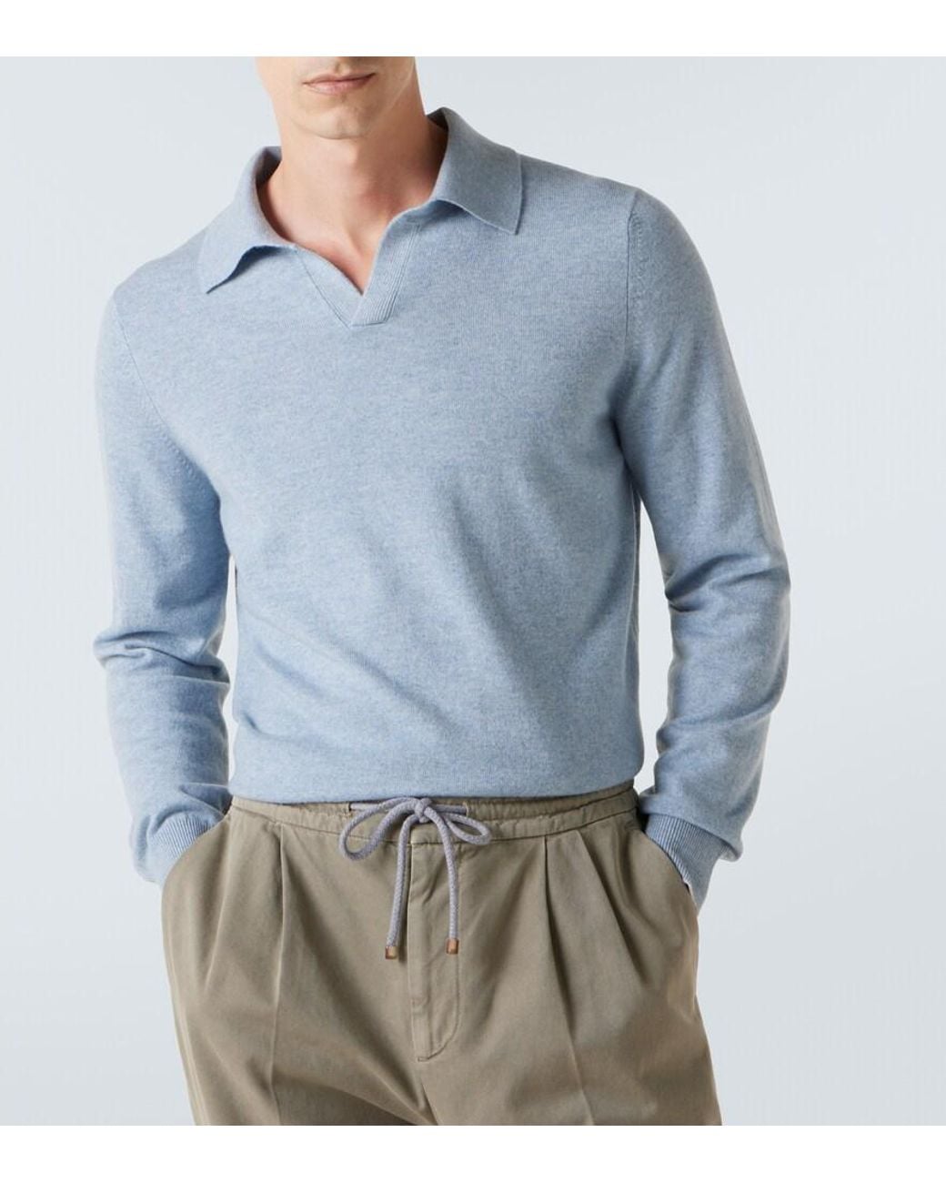 Brunello Cucinelli Blue Cashmere Polo Sweater for men
