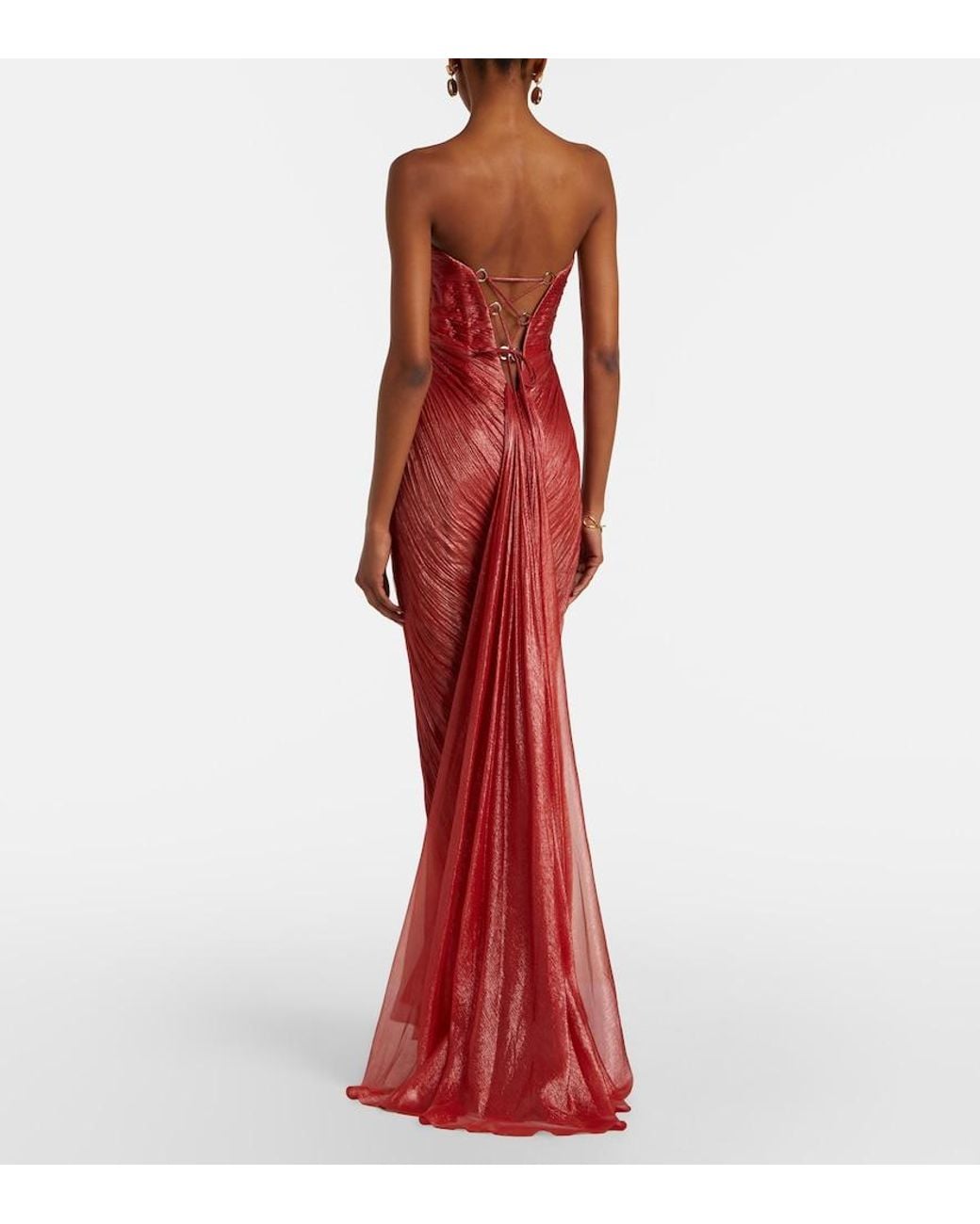 Maria Lucia Hohan Red Rachel Draped Silk Muslin Bustier Gown