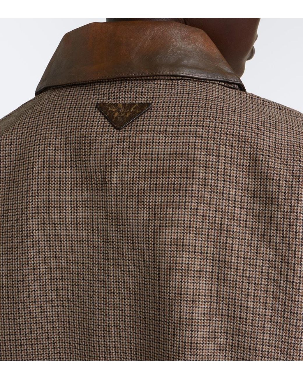 Prada Brown Houndstooth Virgin Wool Blouson Jacket