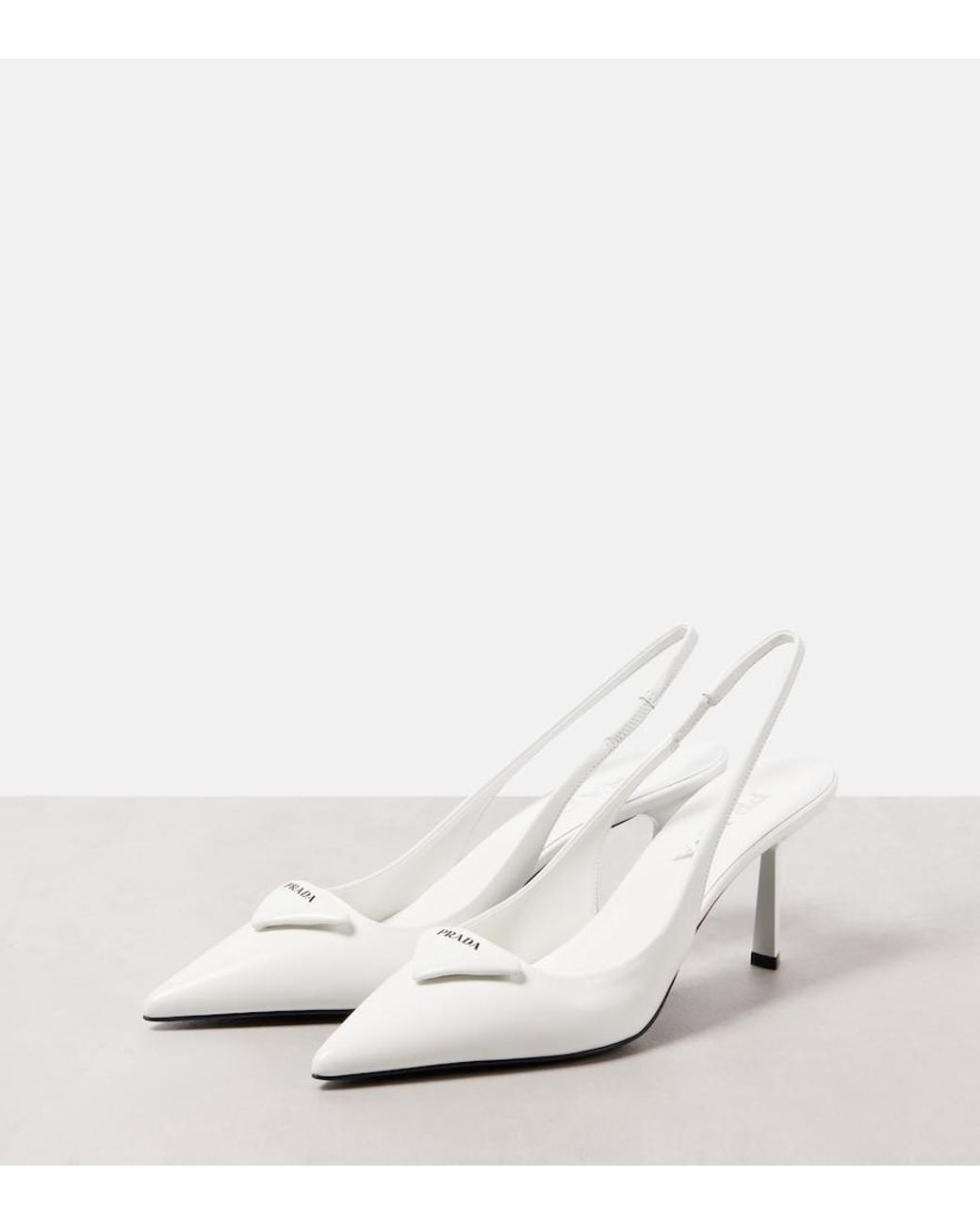 Prada White Brushed Leather Slingback Pumps 75