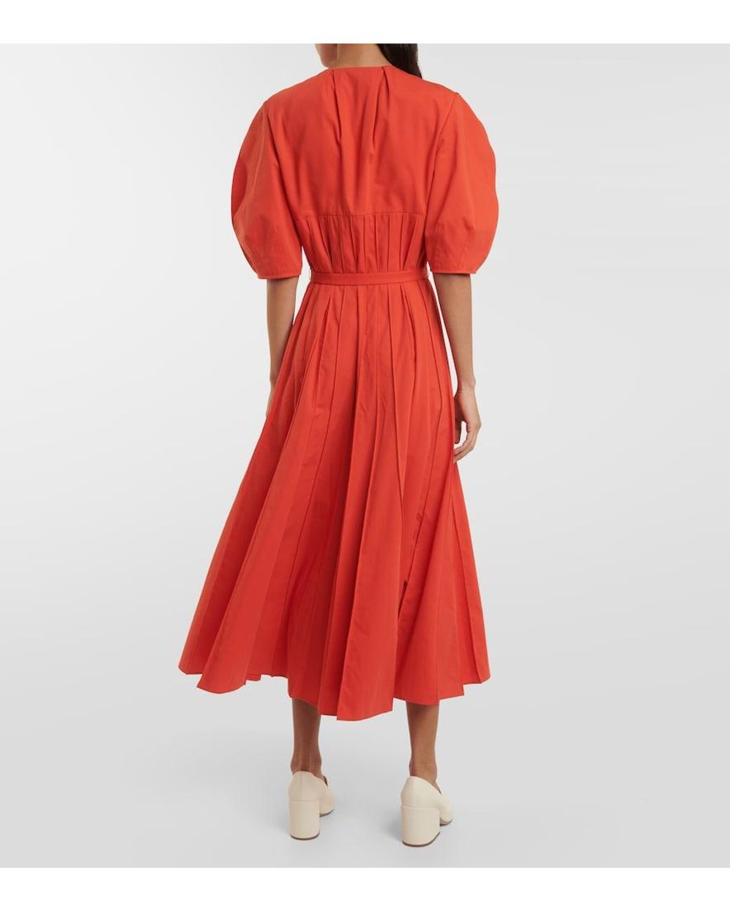 Gabriela Hearst Orange Caden Puff-Sleeve Cotton Midi Dress