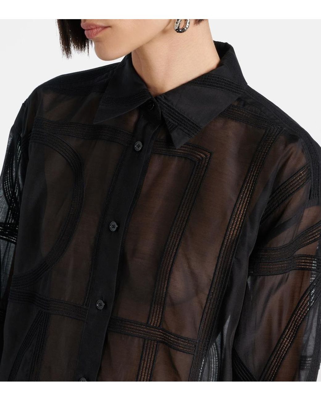 Totême Black Embroidered Cotton And Silk Voile Shirt