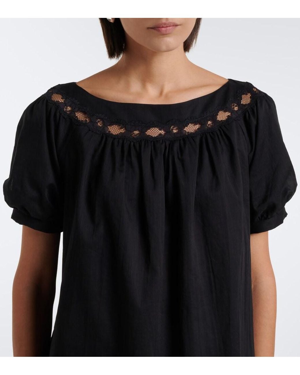 Posse Black Marilyn Lace-Trimmed Cotton Top