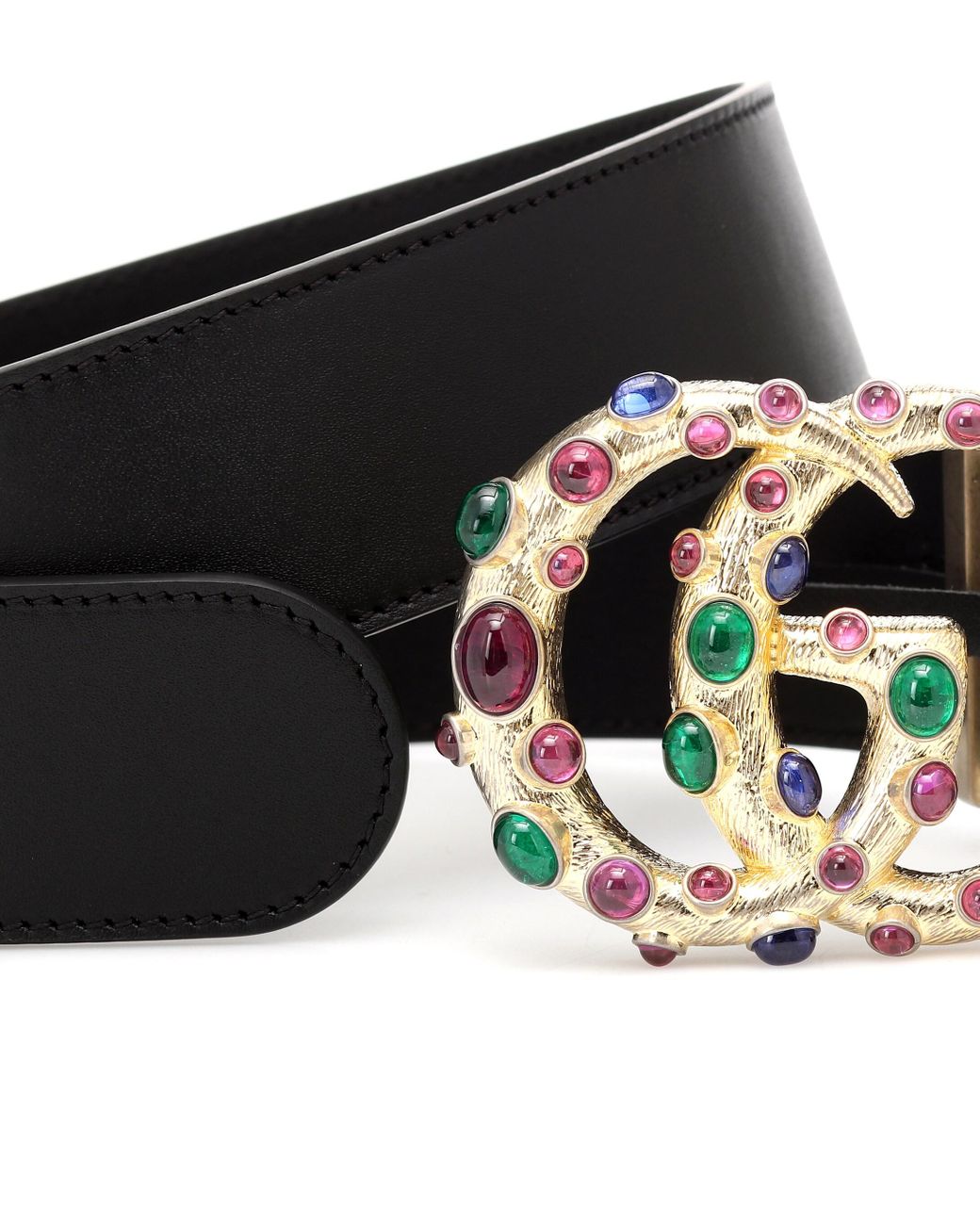 Double G Crystal Embellished Leather Belt in Black - Gucci