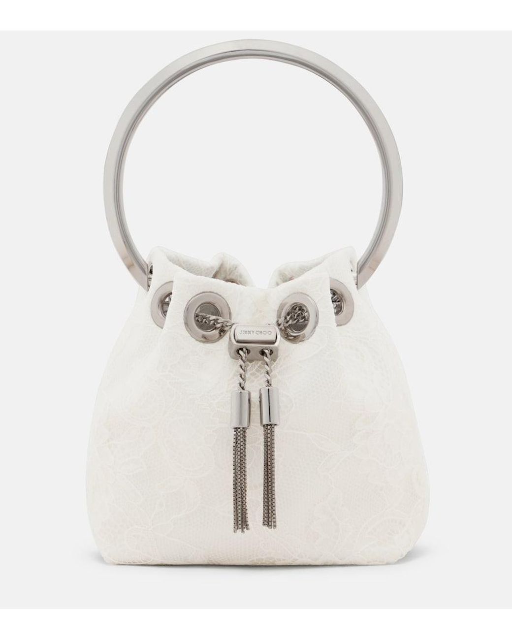 Jimmy Choo Bon Bon Micro Lace Bucket Bag in White | Lyst