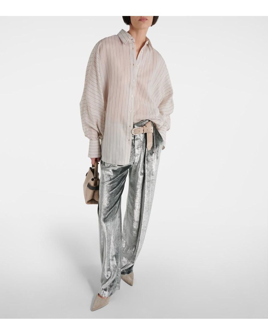 Brunello Cucinelli White Cotton-Blend Lame Shirt