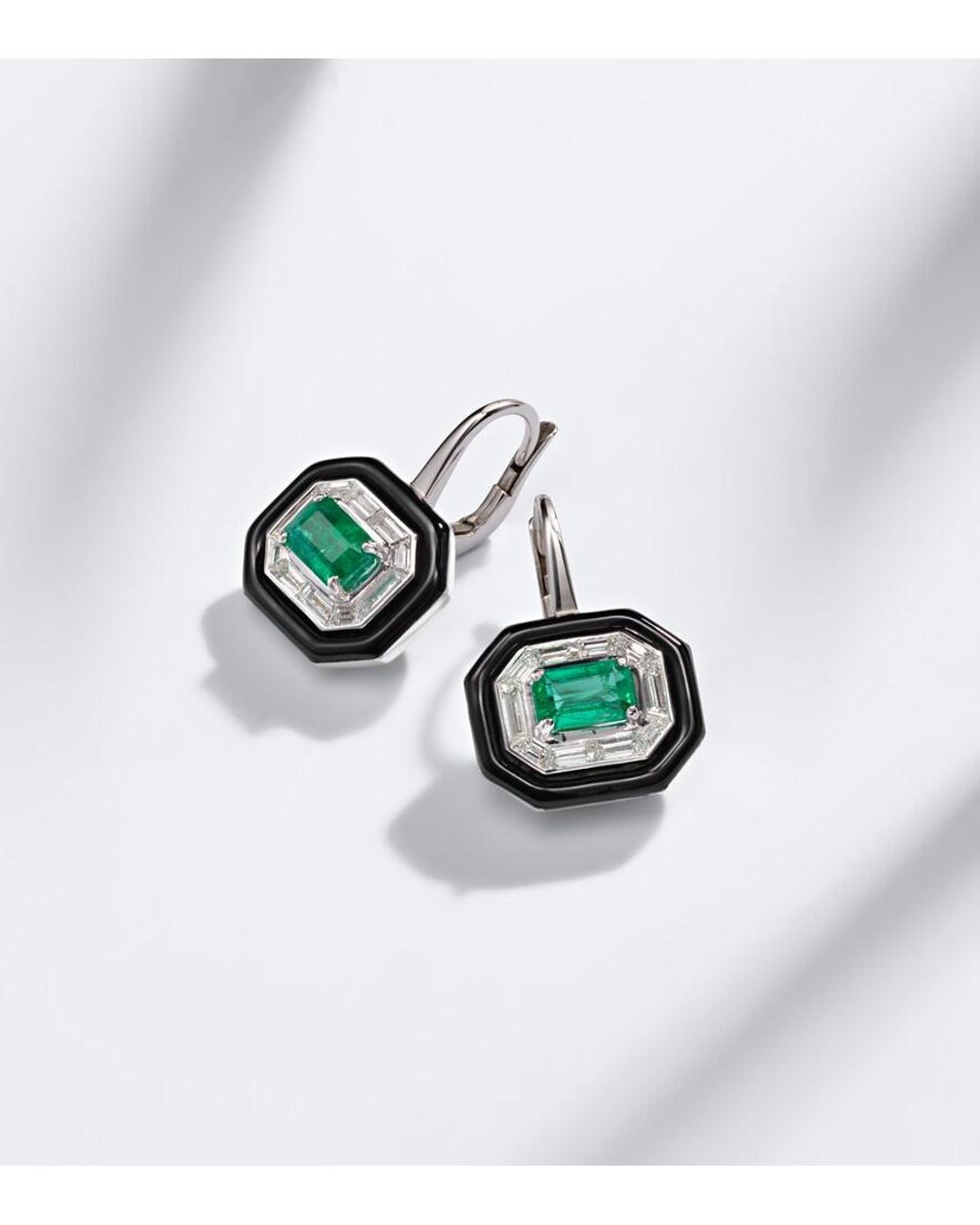 Nikos Koulis Green Oui 18Kt And Enamel Earrings With Emerald And Diamonds