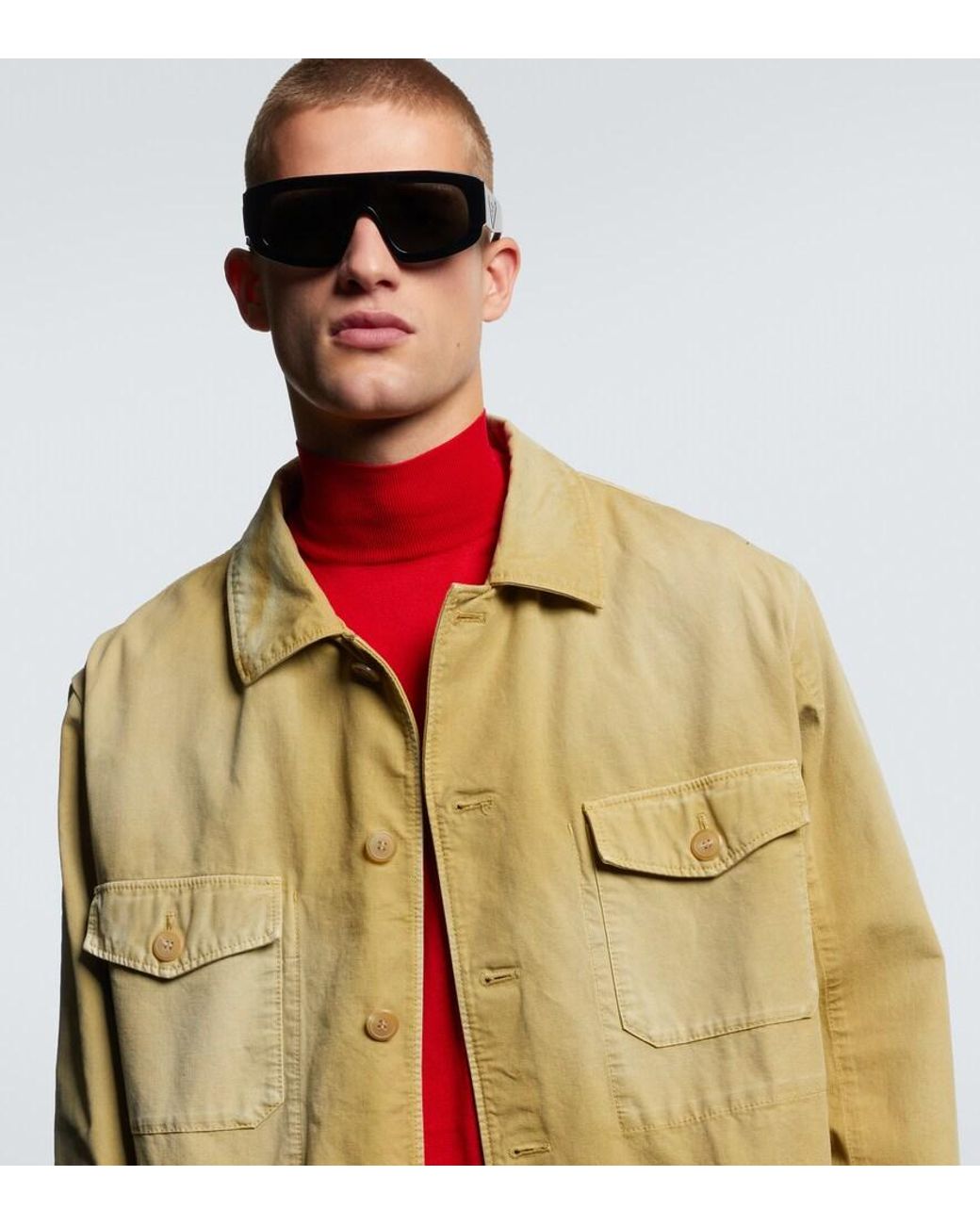 Prada Gray Logo Shield Sunglasses for men