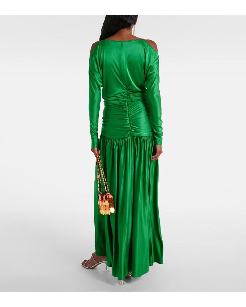 Rabanne Green Gathered Satin Gown