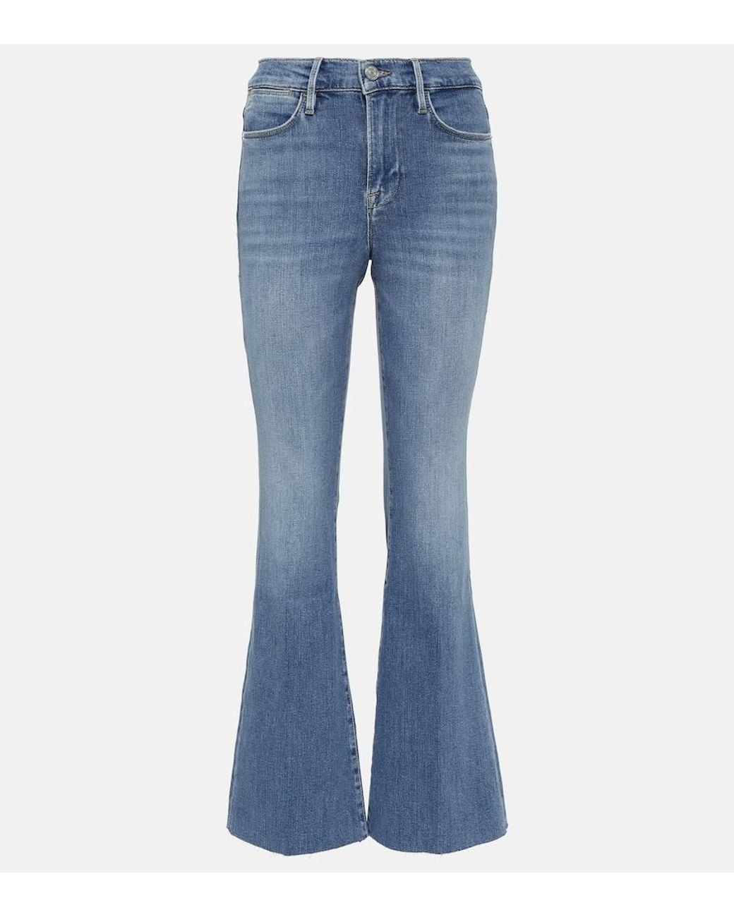 FRAME Blue Le Easy Flare Raw Fray Flared Jeans