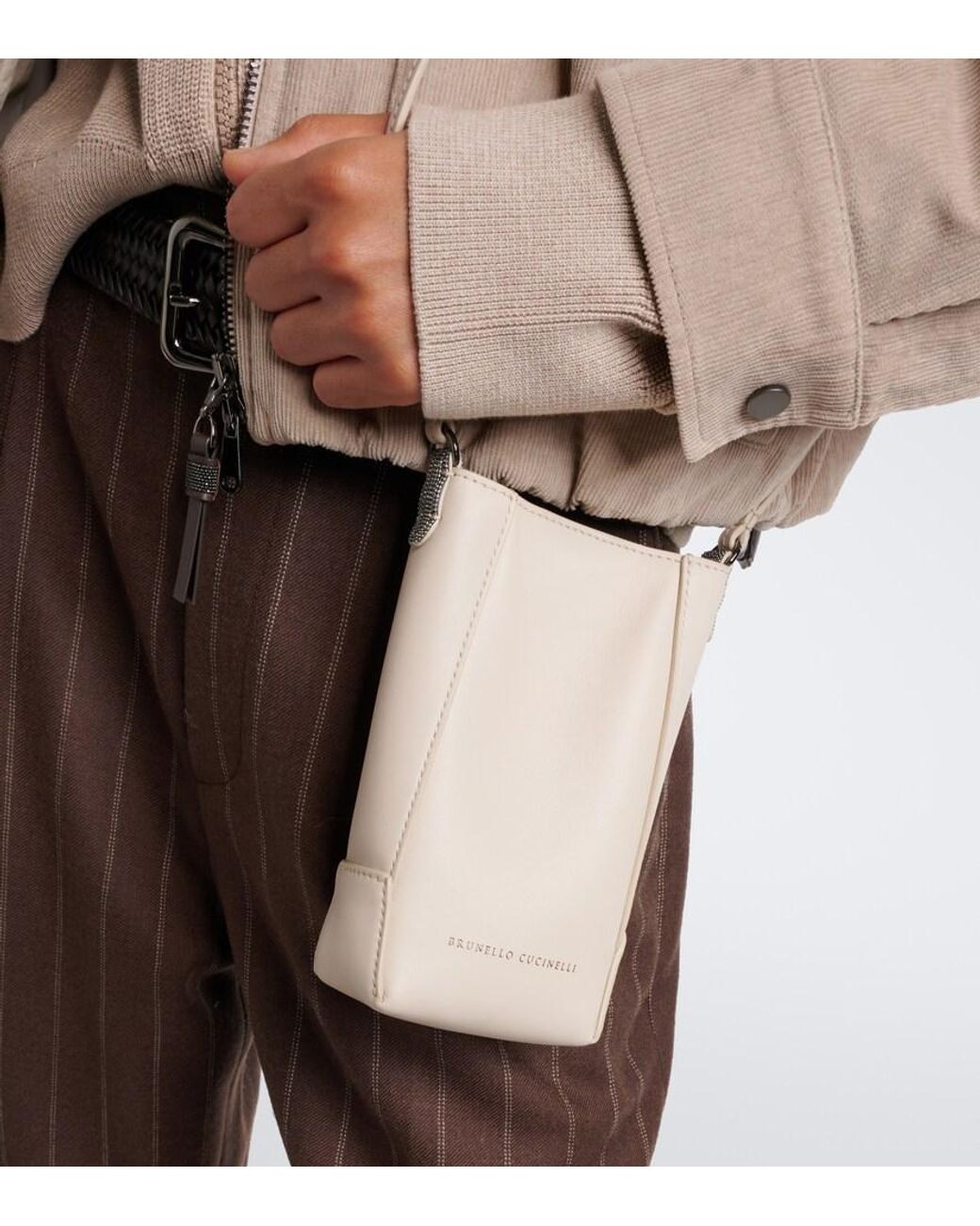 Brunello Cucinelli White Duo Mini Monili Leather Phone Pouch