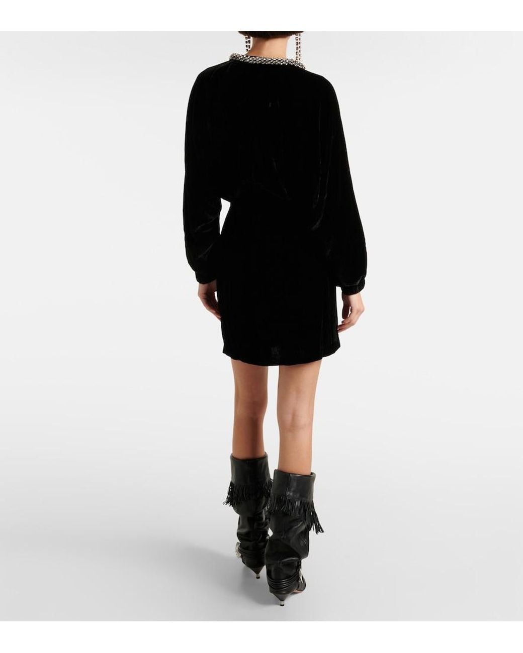 Isabel Marant Black Beniga Crystal-Embellished Velvet Minidress