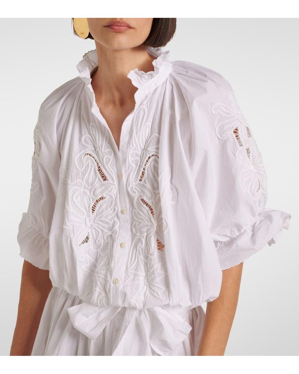 Juliet Dunn White Embroidered Cotton Poplin Minidress