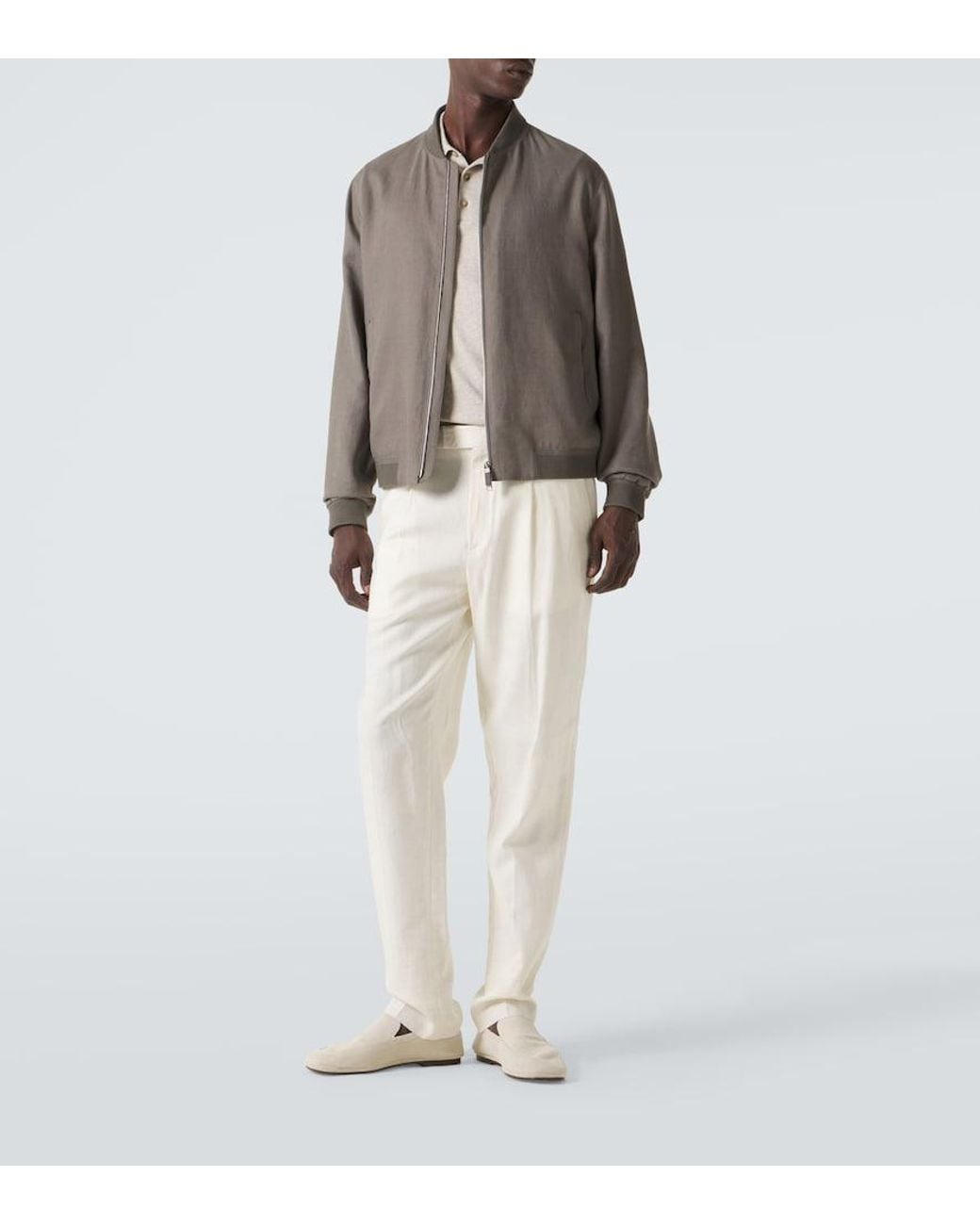 Zegna Gray Linen Bomber Jacket for men