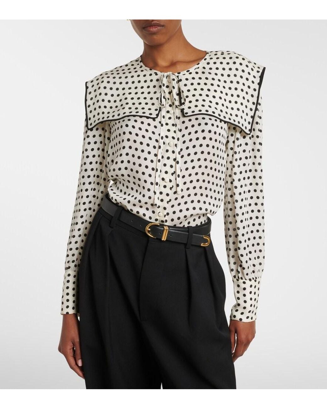 FRAME Black Fleet Polka-Dot Silk Blouse