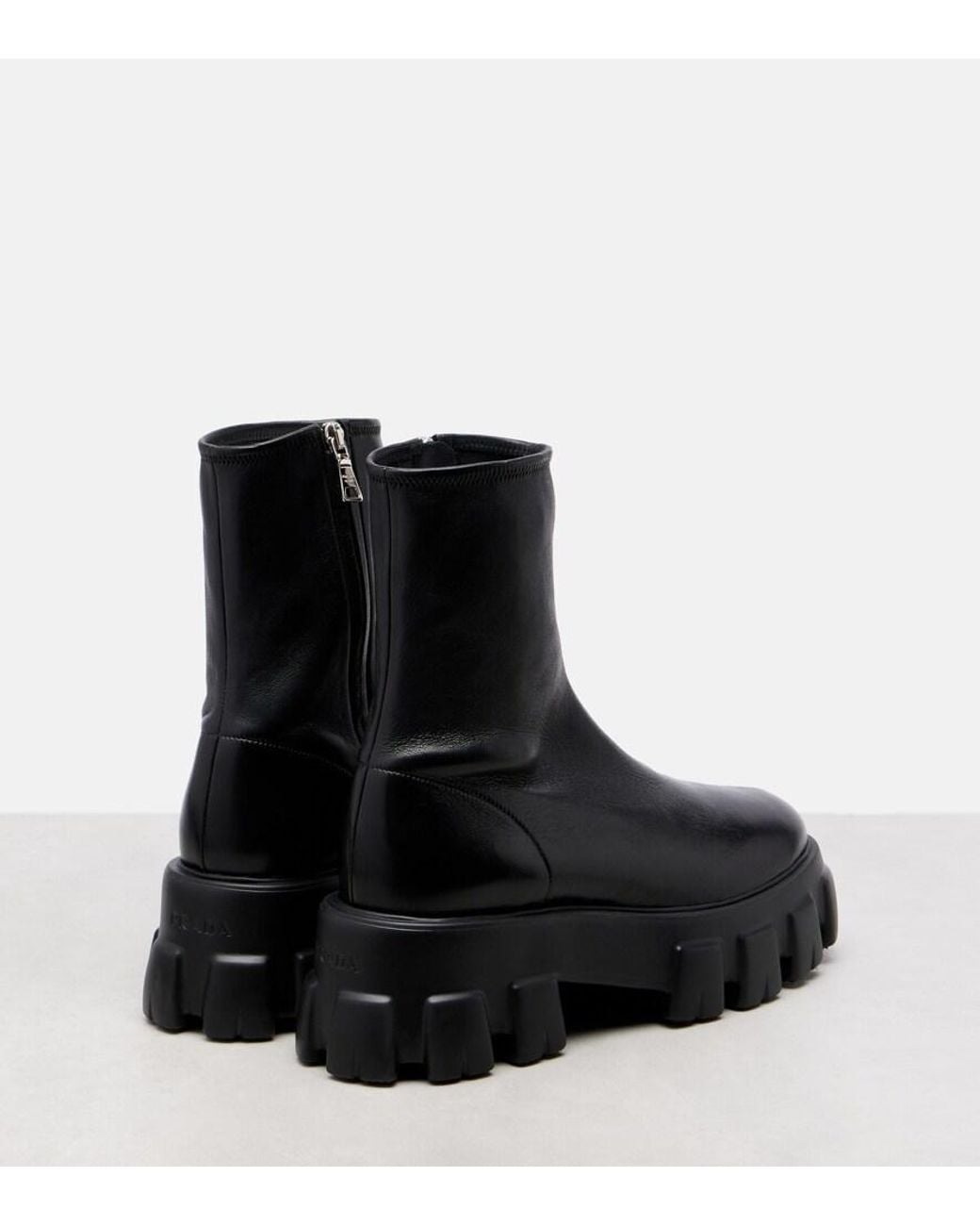 Prada Black Ankle Boots Monolith Aus Leder