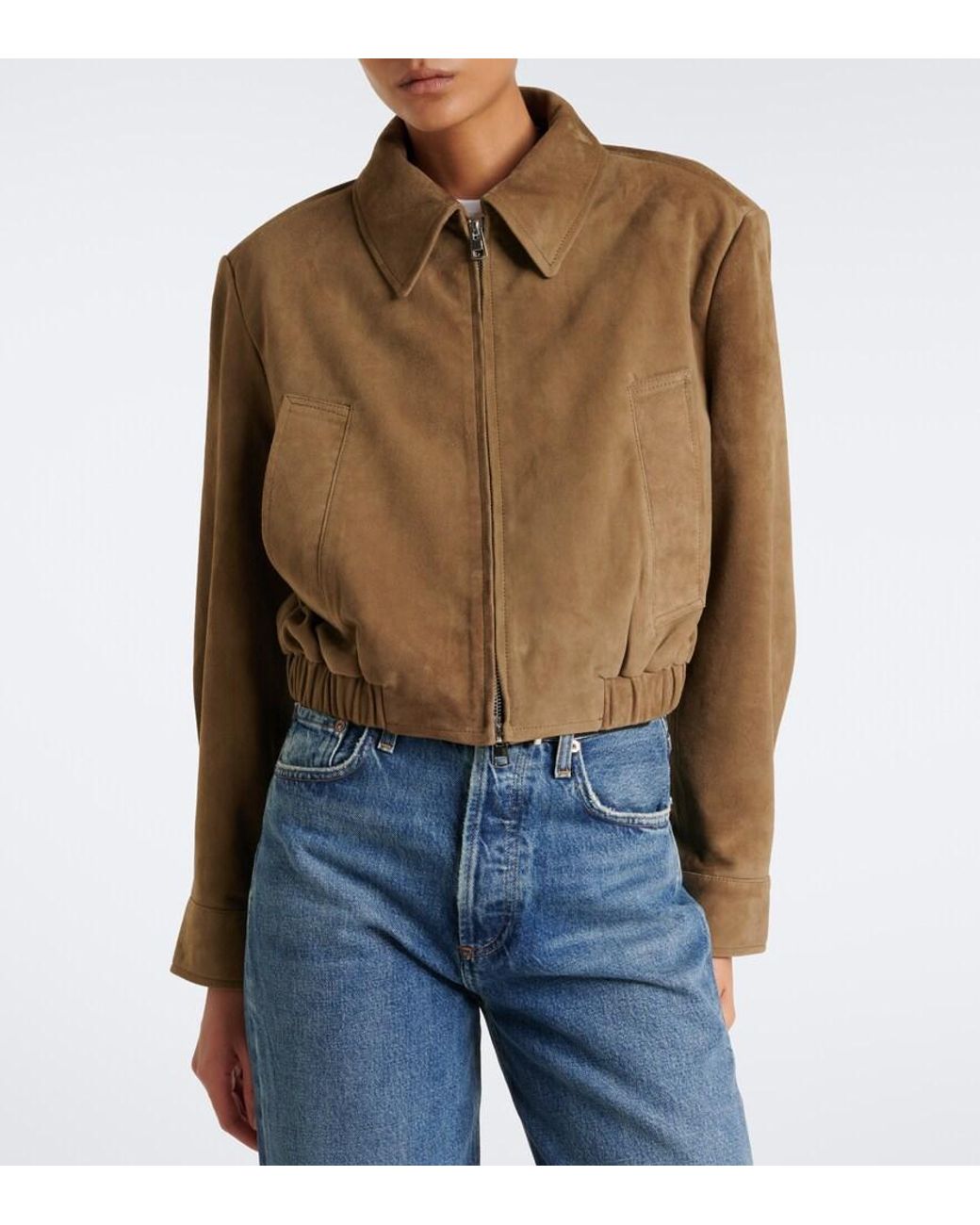 Agolde Green Nahla Cropped Suede Jacket