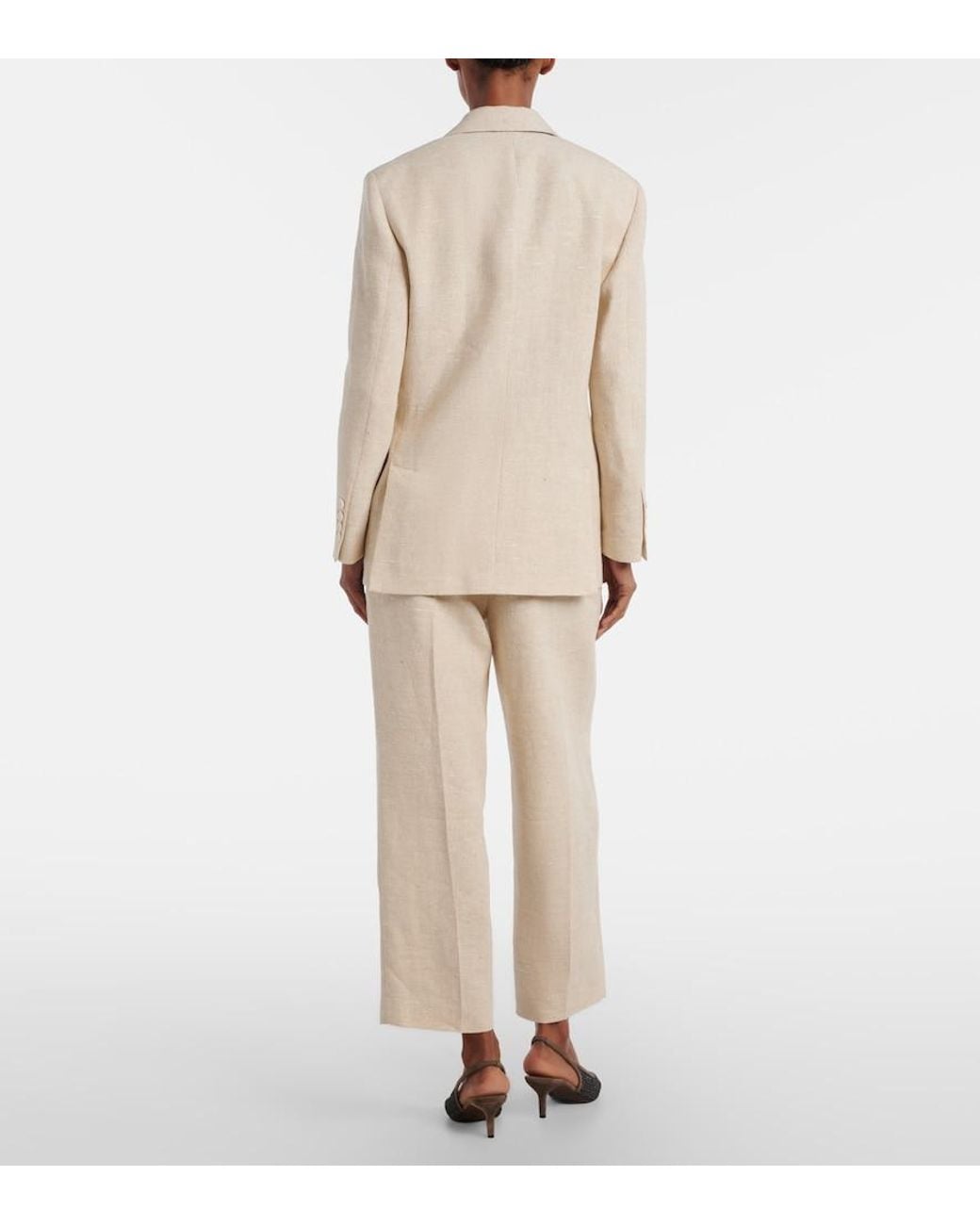 Brunello Cucinelli Natural Cropped Linen And Silk-Blend Wide-Leg Pants